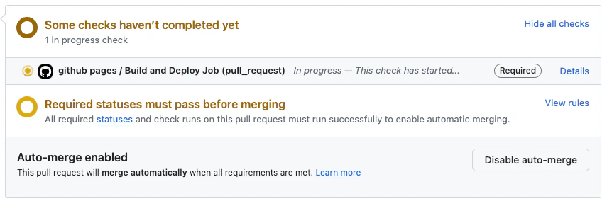 Pull request running checks for publishing an update