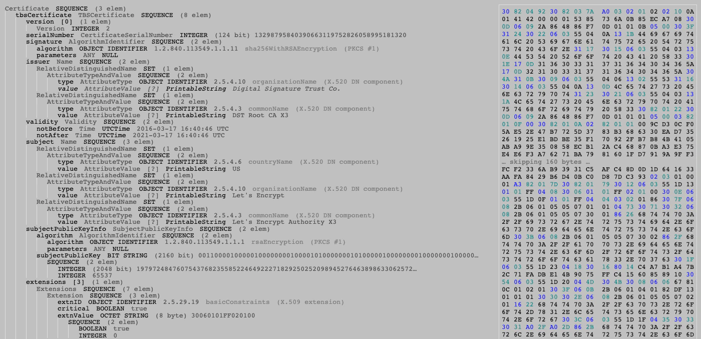 Decoded ASN.1 certificate