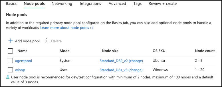 Windows node pools